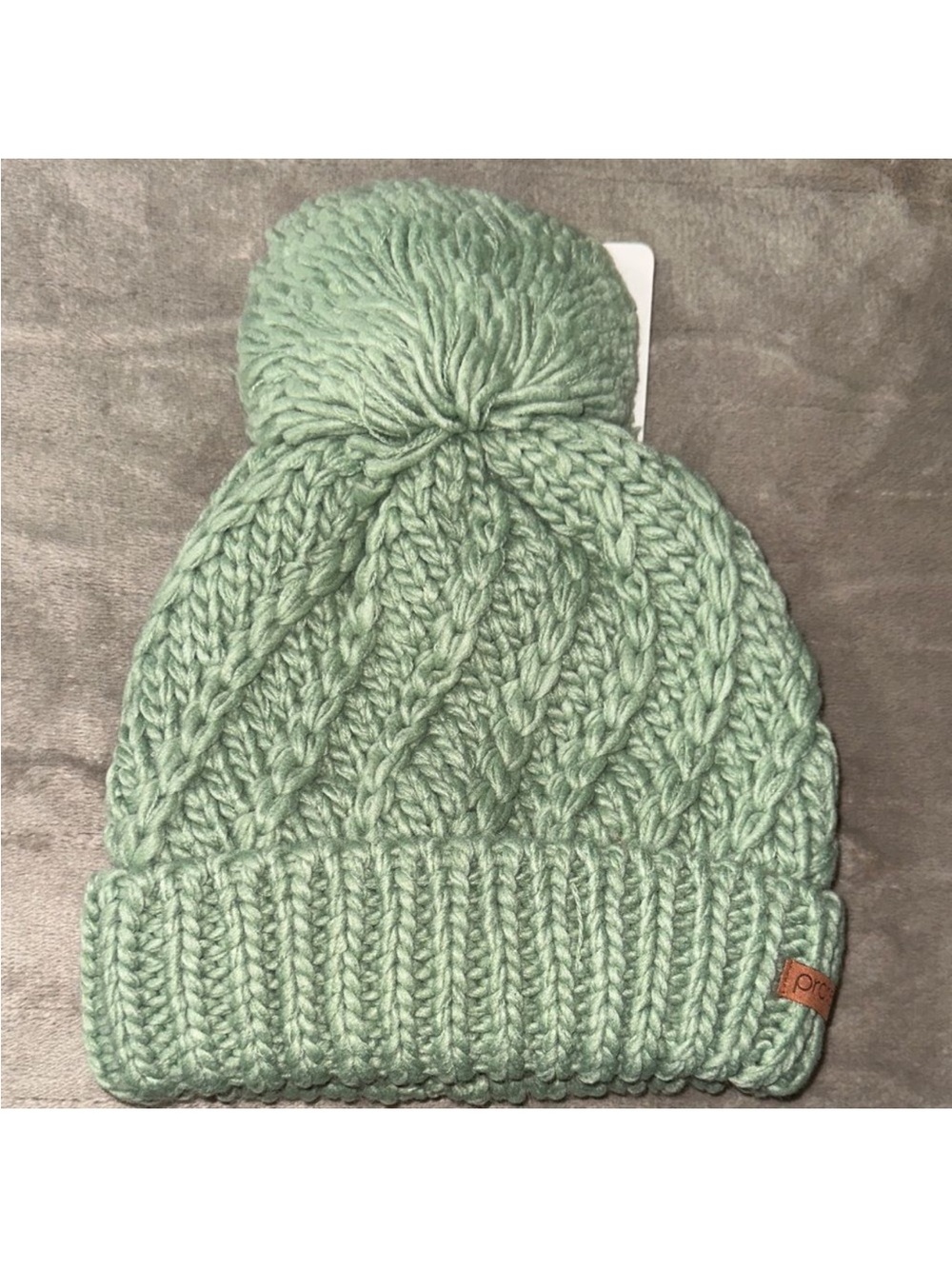ASOS x Protest Juniper Paisley 21 Green Diagonal Knit Pom Pom Lined Beanie Hat